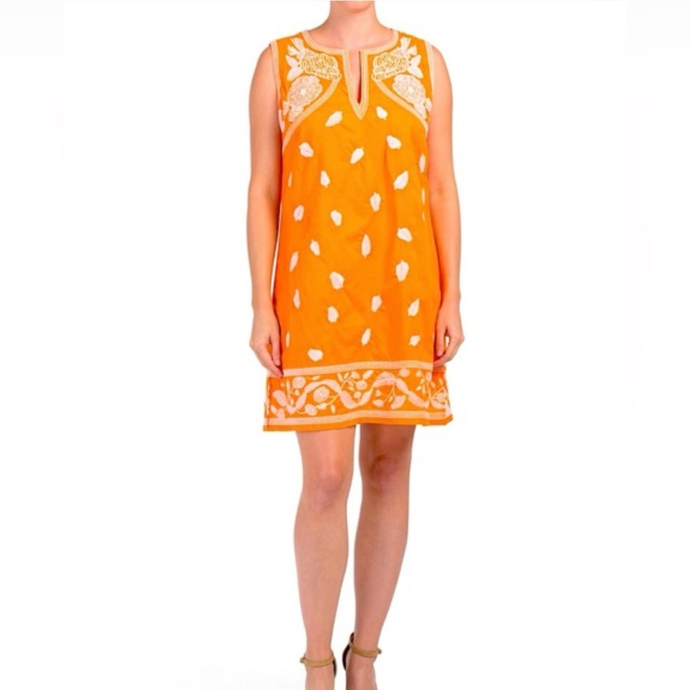 Gretchen Scott Designs Tan Dress with White Embroidery
